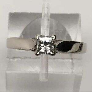 14K White Gold Princess Cut Natural Diamond Solitaire Engagement Ring Size 5.75
